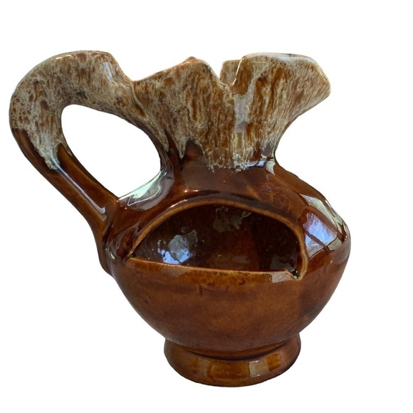 Studio Pottery Brown Glazed Strawberry Pitcher Planter 7” - Picture 7 of 8